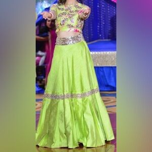 Elegant Floral Embellished Dress in Green and Pink